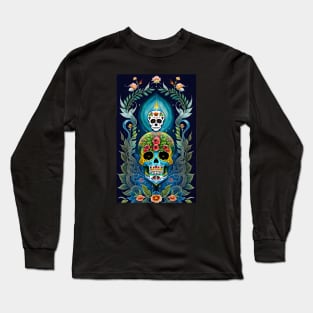 Colorful Sugar Skull Art Design Long Sleeve T-Shirt